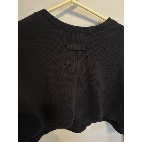 Nike Long Sleeve Black Ribbed Cotton Crop Top Size Large Athleisure Sporty Gym - Image 3