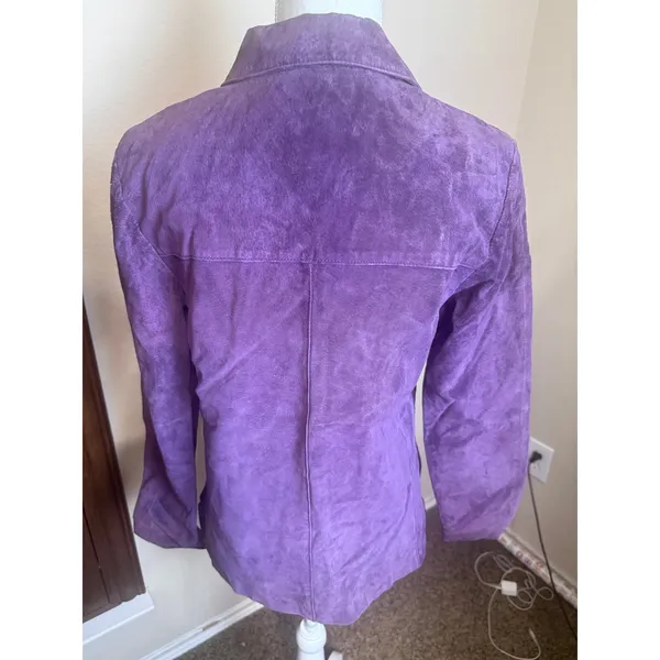 Vintage Clio Purple Suede Leather Jacket Women Size 6 Button Front Blazer 90s - Image 3