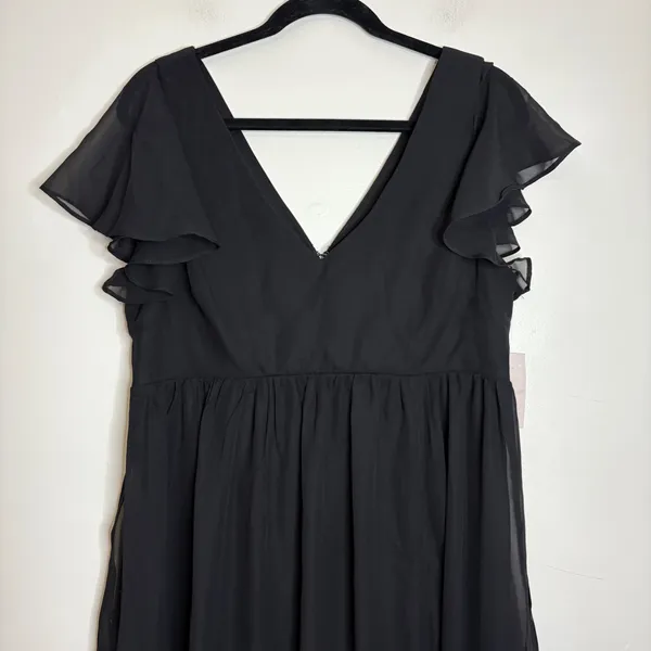 Birdy Grey Hannah‎ Chiffon Maxi Dress Black V Neck Bridesmaid Formal Large - Image 2