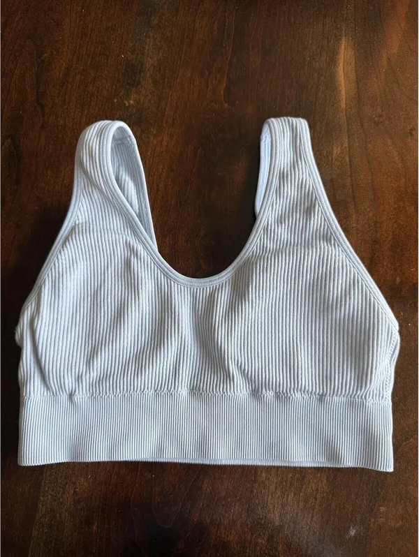 Aerie Ribbed Seamless Bralette Sports Bra Light Blue Gray Soft Stretch - Image 2
