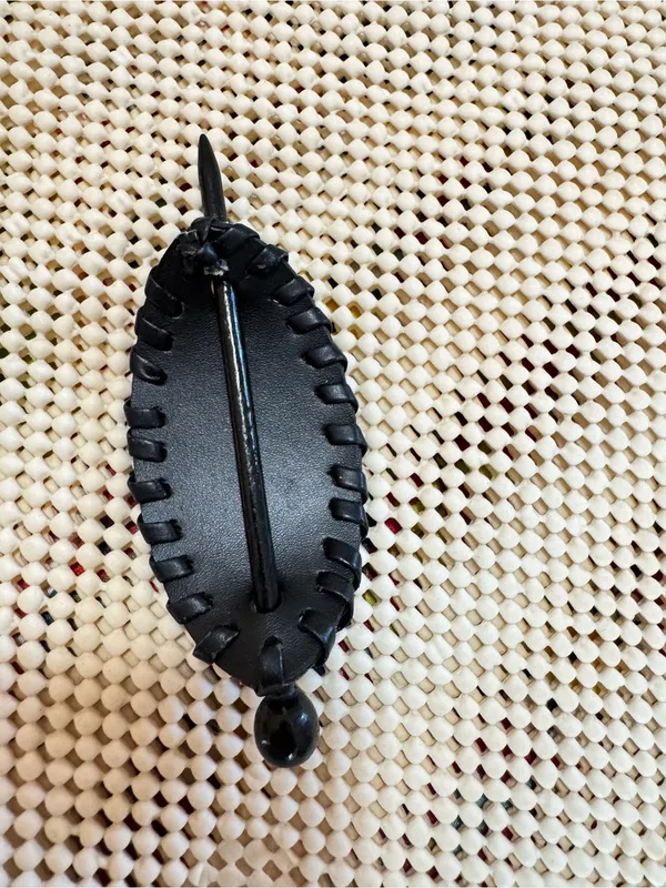 Black faux leather slide hair Stick Clip pin barrette. - Image 5