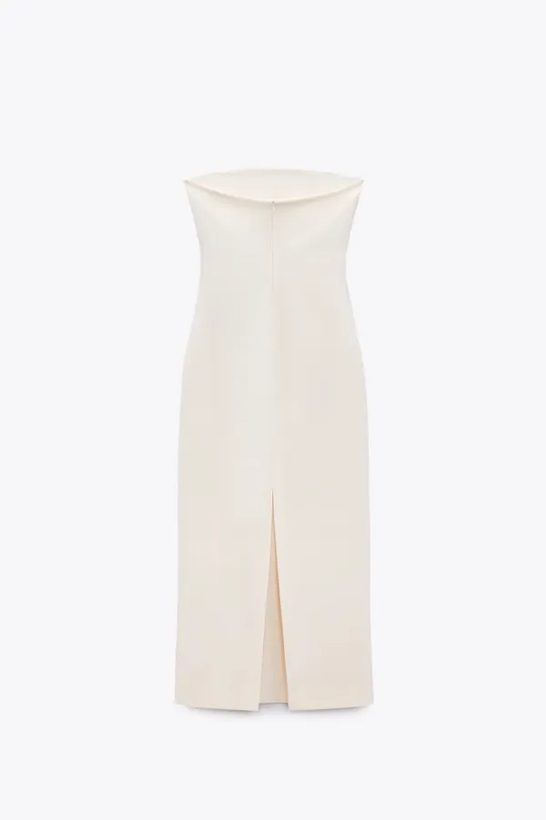 Zara dress bodycon strapless sleeveless tailored midi white wedding party - Image 12