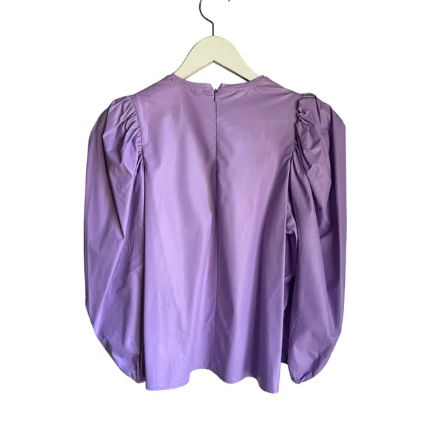 Karlie Lavender Faux Leather Puff Sleeve Top Medium Vegan Leather Blouse - Image 9
