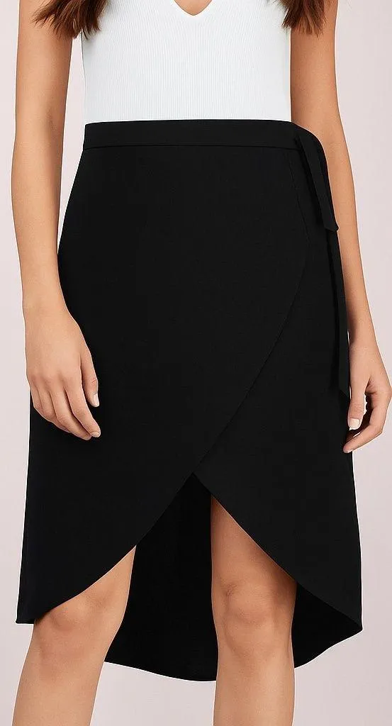 Tobi Black Asymmetrical Wrap Side Tie Midi Skirt - Image 2