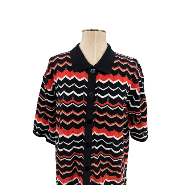 Seven Wonders‎ Andrea Knit Top Jaffa Combo Chevron Button Front Collared Size M - Image 4