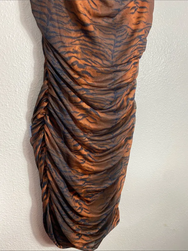 Princess Polly Brown Tiger-Print Ruched Mini Dress Size 2 - Image 6