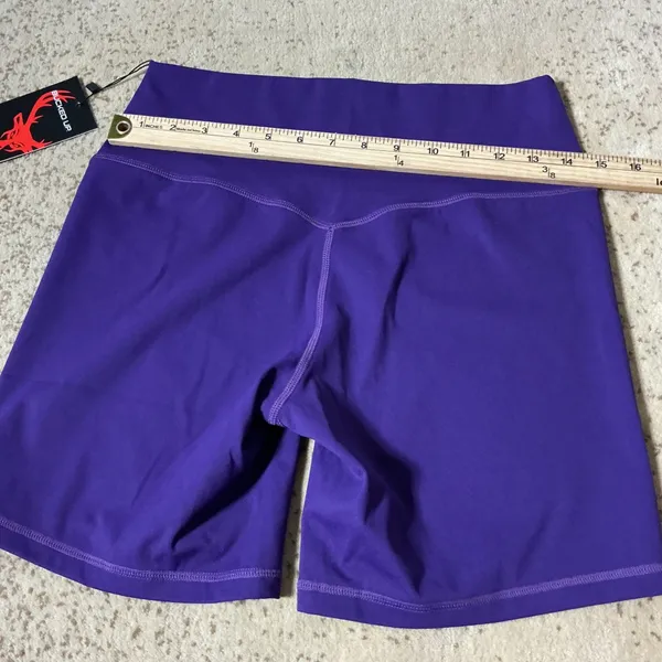 NEW Bucked Up Womens XL Yoga Purple Silver Biker Shorts High Waisted‎ Athletic - Image 3