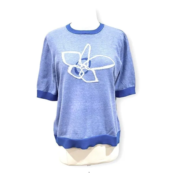 Daily Thread Blue Floral Short Sleeve Sweater NWT Size Large - Image 2