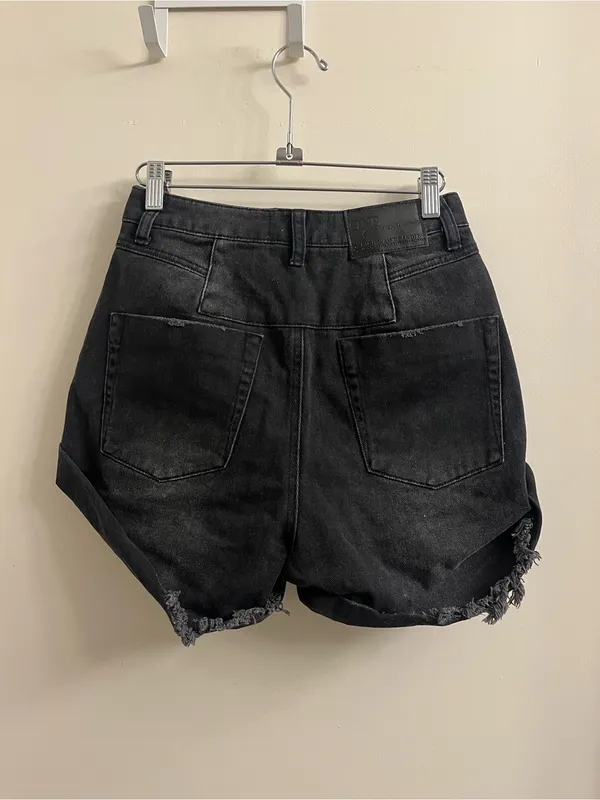 One x One Teaspoon Black Anchor Bandits Denim Shorts Size 24 - Image 3