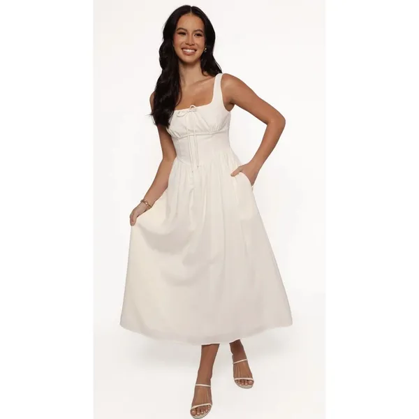 Petal & Pup Kinslee Midi Dress Linen White Sz L NEW $120 - Image 5