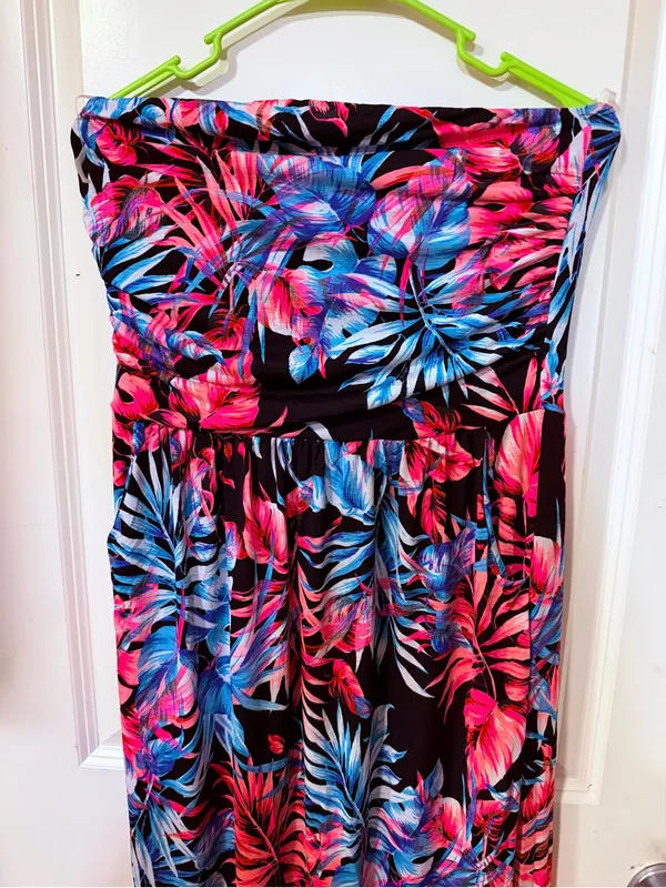 Vanilla Bay Strapless Tropical Maxi Dress - Navy, Pink, Blue - Image 2
