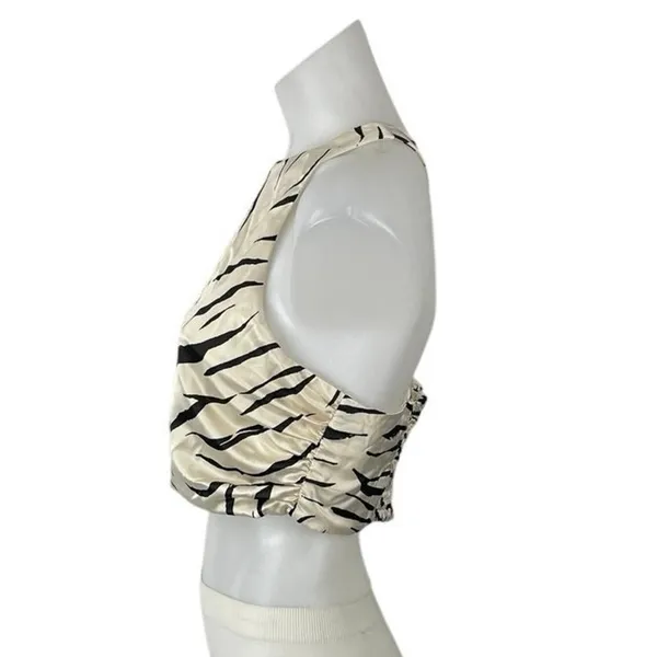 Zara Beige Tiger Animal Print High Neck Sleeveless Cross Back Crop Top Size S - Image 3