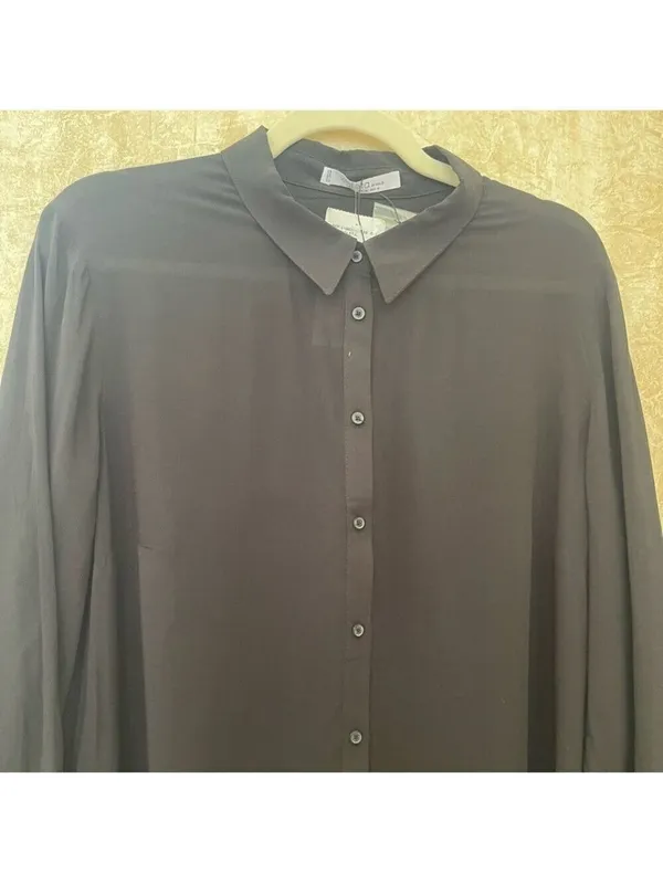 Mango viscose button down long sleeves shirt feather lightweight Black Sz 12 - Image 3