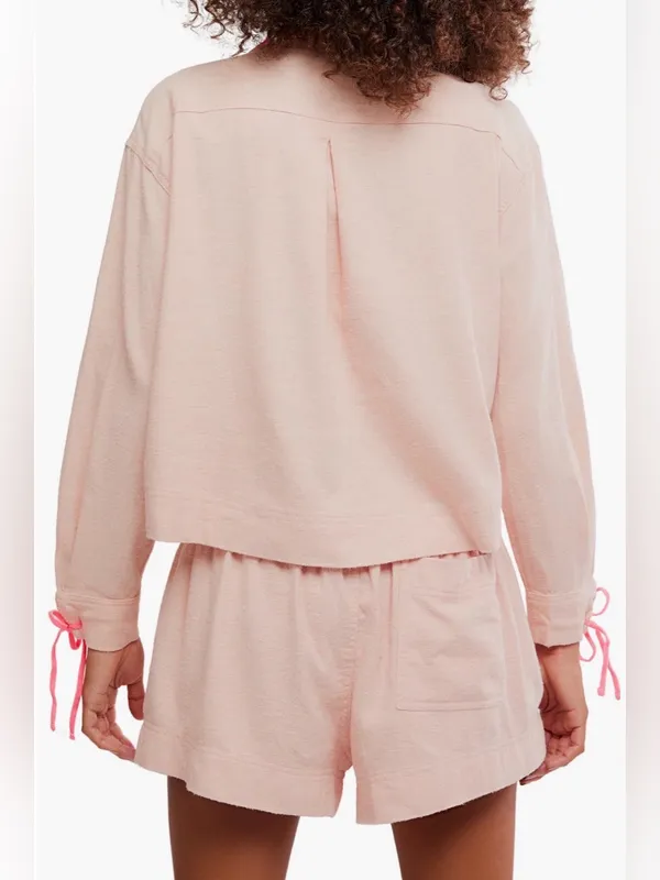 Free people close to home cotton flannel pajama set in neon peach $98 NWT. - Image 2
