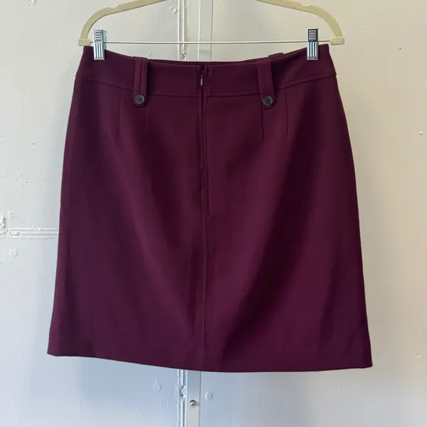 Ann Taylor LOFT Burgundy Maroon Mini Skirt Size 8 A-Line Stretch Pockets Career - Image 2