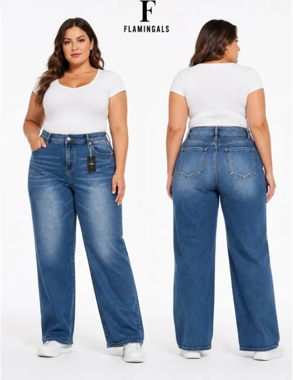 Women’s Dark Blue Straight-Leg Jeans size 4XL - Image 2