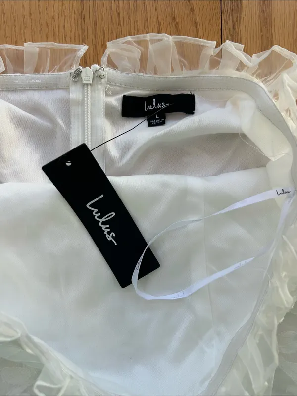 NWT Lulus Sweetness White Floral Jacquard Strapless Mini‎ Dress L Sorority Rush - Image 5