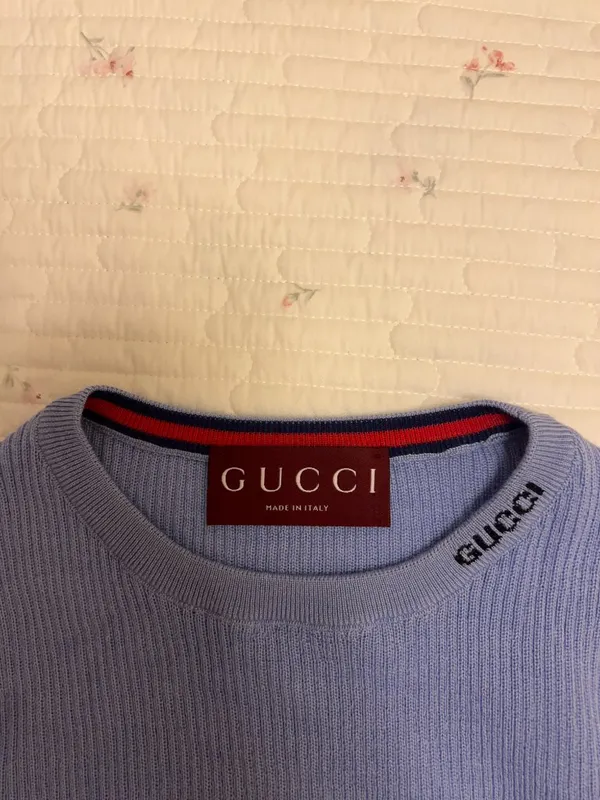 NWT Gucci Blue Wool & Silk Knit Short Sleeve Top Women Size S - Image 6