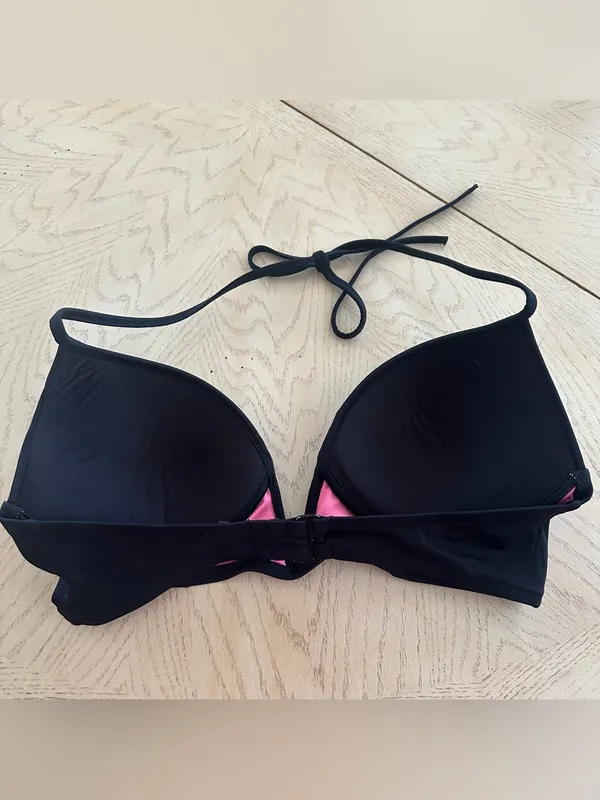 PINK by Victoria's Secret Deep V Push Up wire black bikini top Size L - Image 2