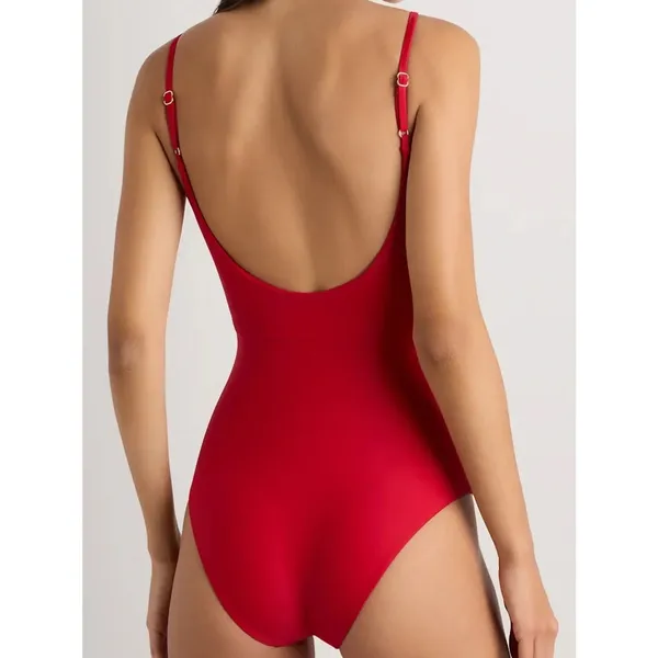 NWT Quince Cherry Red Italian Cut Out One-Piece Swimsuit Women's Size Small - Image 2