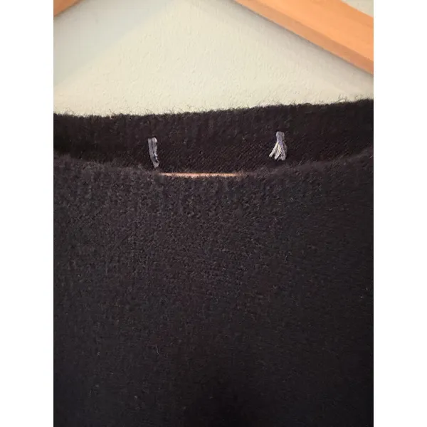 Black Cropped Sweater Bell Sleeve Raw Hem Made in USA Wool Blend Y2K - Image 3
