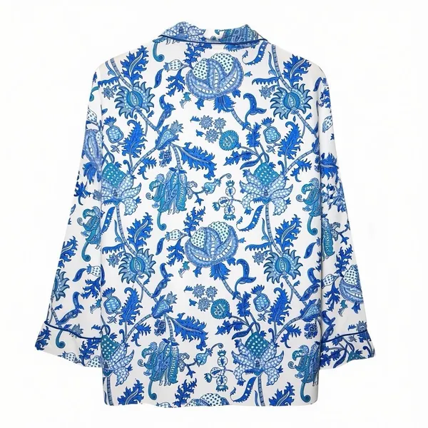 Roller‎ Rabbit Amanda Blue 100% Cotton Pajama Top M Block Print Coastal Boho - Image 3