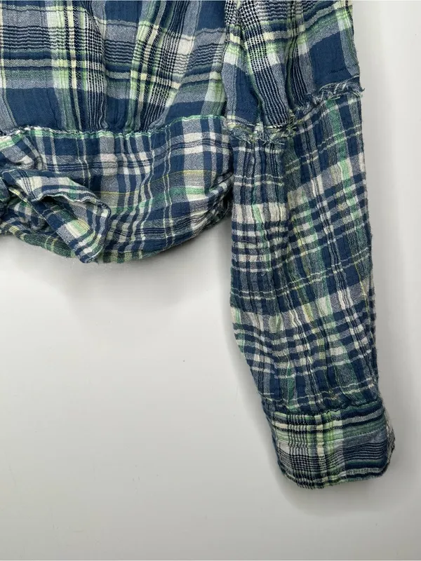 Free People We The Free First Bloom Plaid Tie Front Crop Shirt Blue Size Large - Image 4