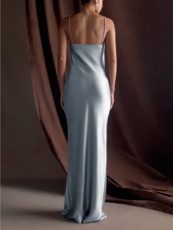 NWT Meshki Lilly Sweetheart Blue Satin Sleeveless Maxi Dress XXS in Frosted Blue - Image 2