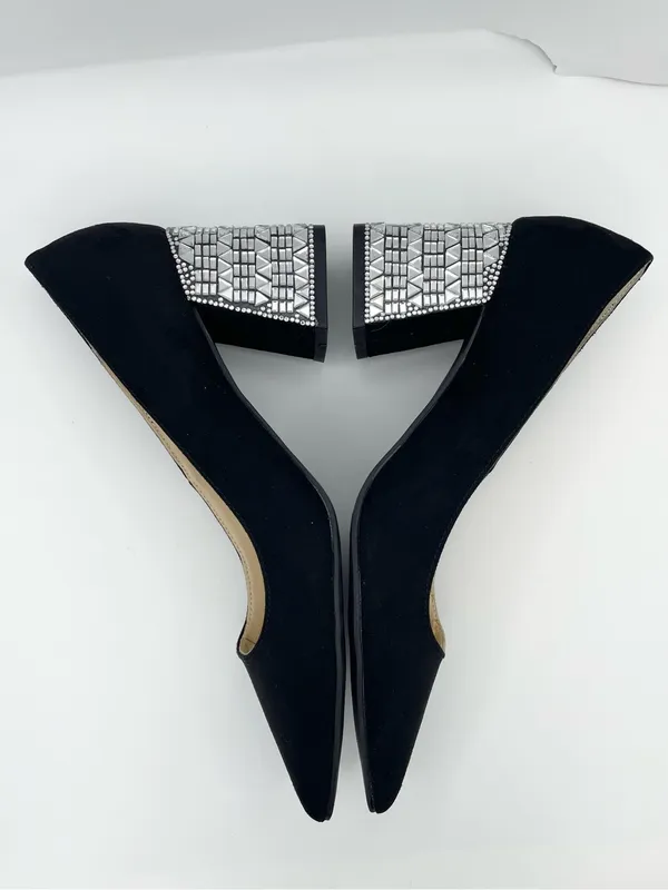 Betsey Johnson pointed toe rhinestone block heel black pumps Size 7.5M - Image 11