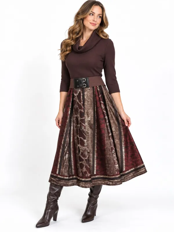 Vintage Y2K Robbie Bee Sm Brown Cowl Neck Belted Midi Dress Whimsigoth Bohemian - Image 3