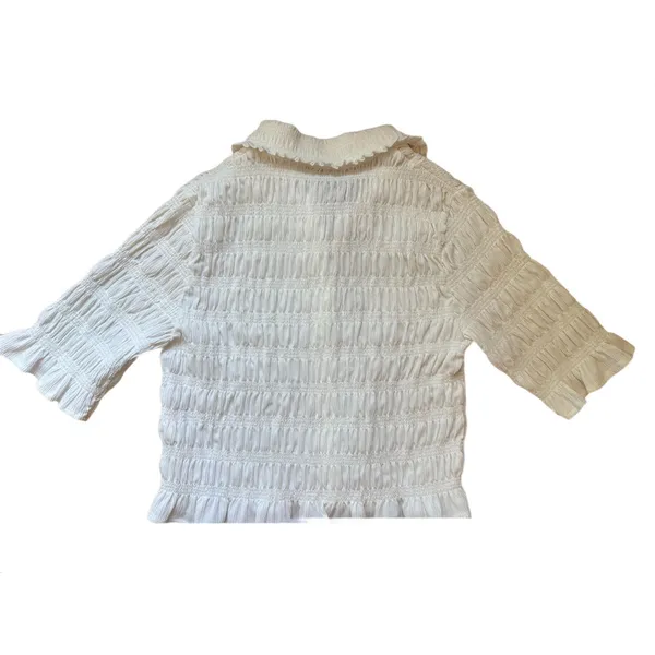 Anthropologie Maeve Smocked Button-Front Top Vanilla White Medium - Image 3