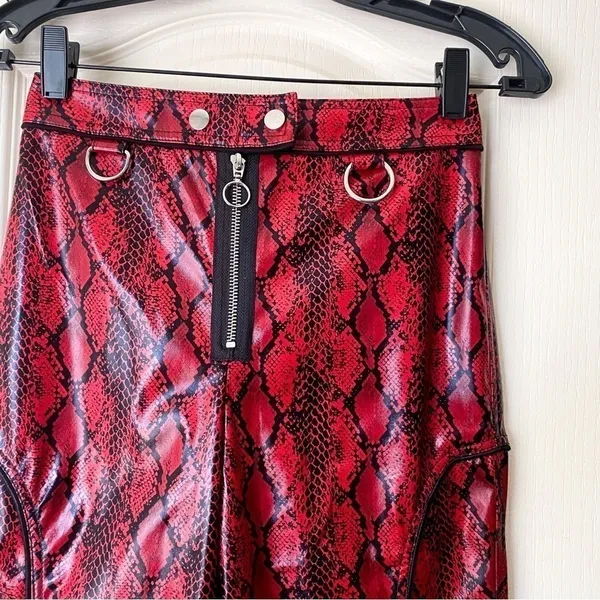 For Love‎ & Lemons Claude Faux Snakeskin Moto Pants Red XS NWT - Image 2