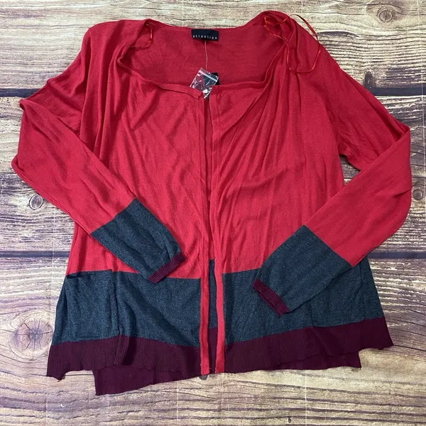 Vtg Attention Womens Red Color Block Light Weight Cardigan No Buttons Size XL - Image 6