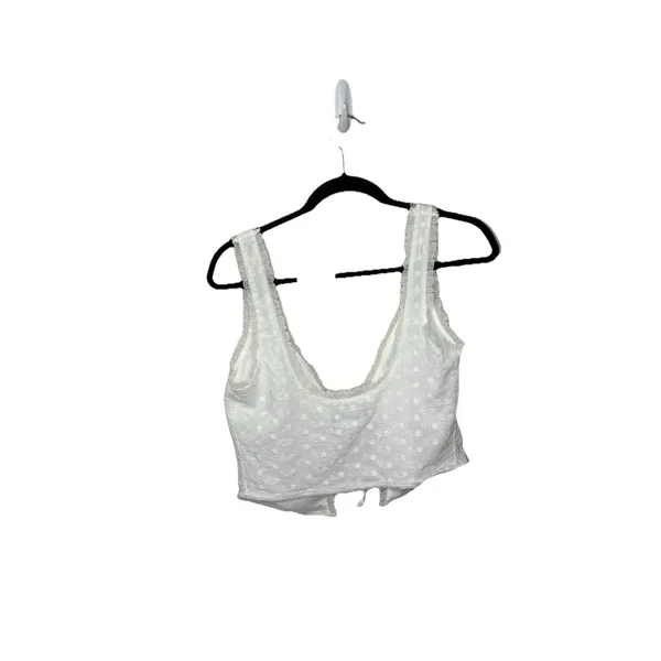 White Fox Where Have You Been Crop Top White Eyelet Tank 100% Cotton Size Large - Image 4