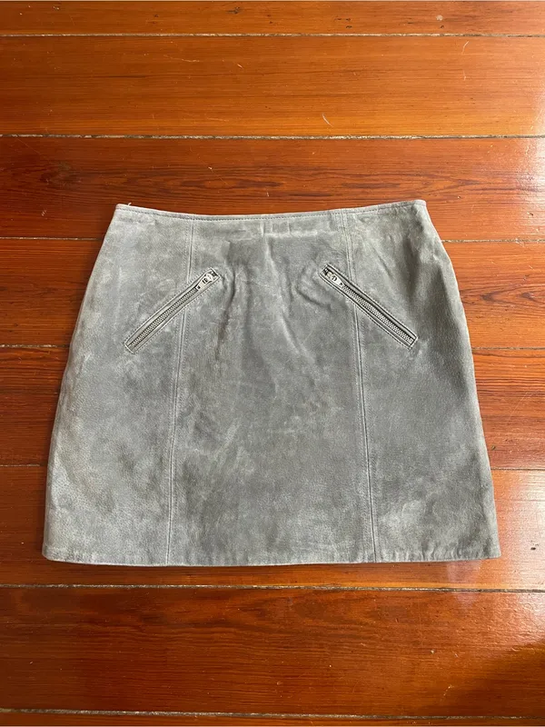 BLANKNYC Suede Leather A-Line Mini Skirt Fog Gray Moto Zip Pockets Sz 26 💚🎀 - Image 8