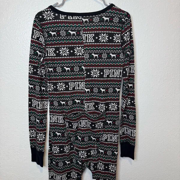 Pink by Victoria’s Secret Fair Isle Dog One Piece Pajamas Union Suit Size Medium - Image 9