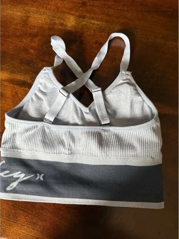 Hurley Light Gray Ribbed Sports Bra with Adjustable Straps - Image 2