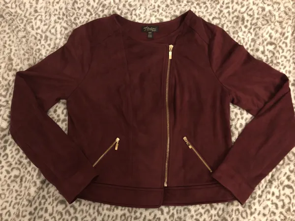 Thalia Sodi Faux Suede Moto-Jacket In Napa Wine Medium - Image 2