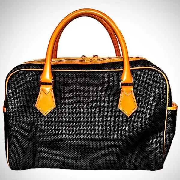 YVES SAINT LAURENT Vintage Leather-Trim Woven Boston Bag - Image 3