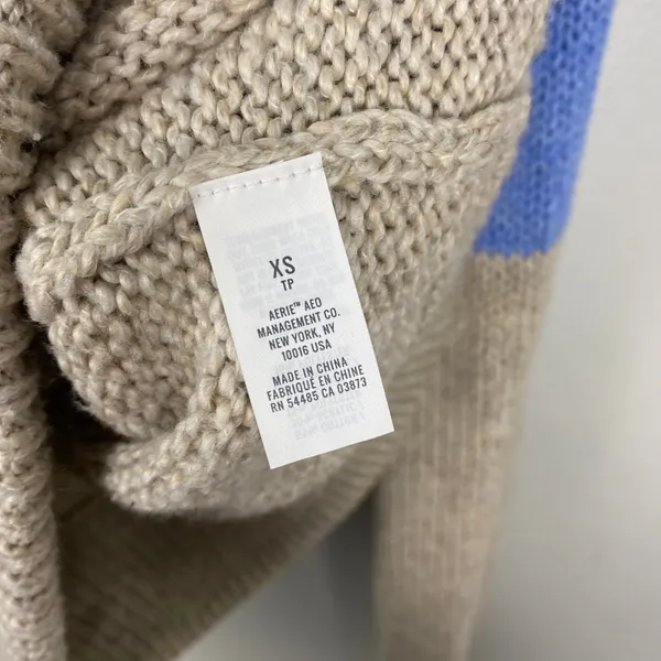 Aerie Mock Neck Sweater Blue Tan Striped Casual Cozy Pullover Size XS‎ - Image 6