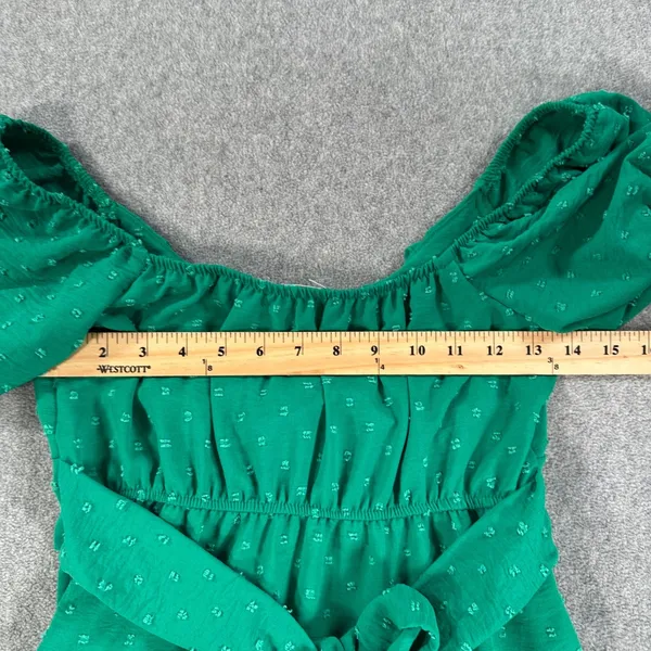 Altar'd State Green Swiss Dot Mini Dress Size Small Tie Back Puff Sleeve Tiered - Image 6