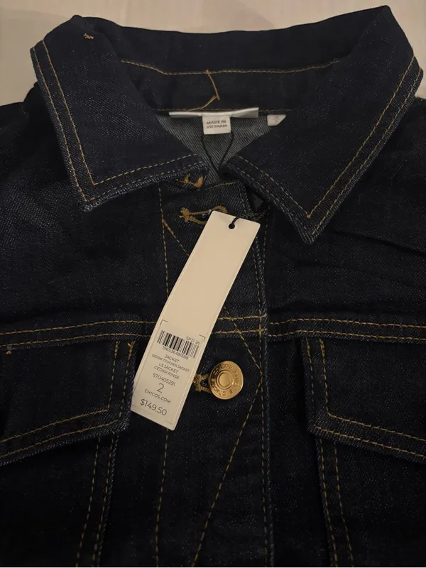 Chico's Denim Jean Jacket with Contrast Stitching Size: L - Image 5