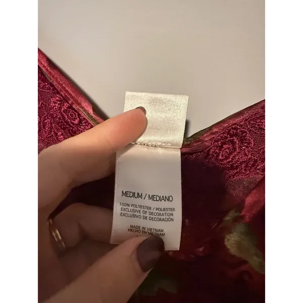 Sophia by Delicates Burgundy Floral Satin Lace Trim Nightgown Slip Dress Medium - Image 3