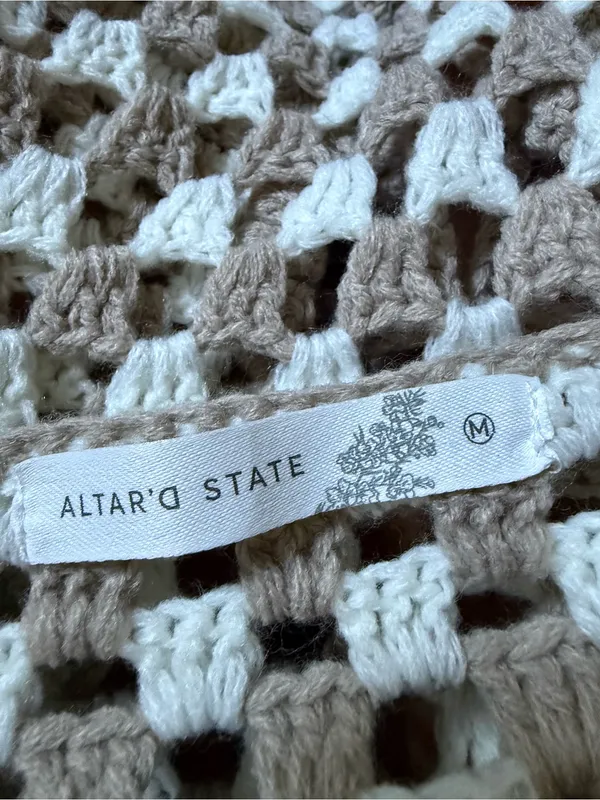 Altar'd State Cream & Beige Crochet Tie Front Crop Cardigan Boho Festival - Image 5