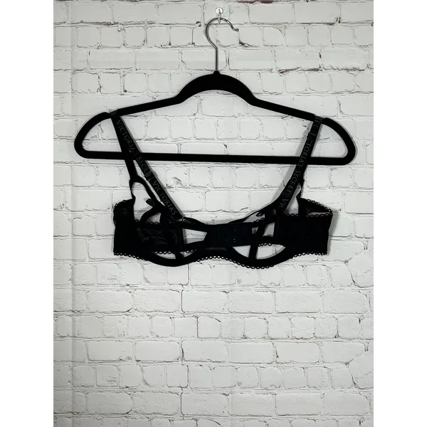 Victorias Secret Black Strappy Open Quarter Cup Bra Rhinestone‎ Bows Size Large - Image 7