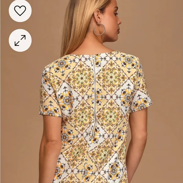 Lulus yellow pattern dress spring summer‎ xs relaxed fit short sleeves maximal - Image 12