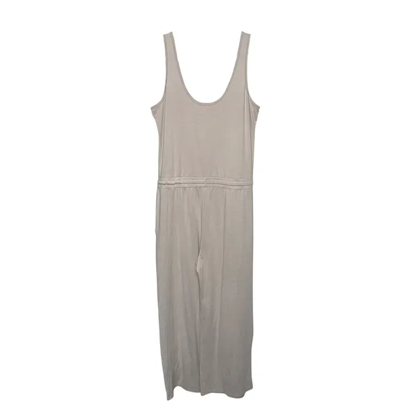 Vuori Womens Medium Sleeveless Lounge Jumpsuit Beige Drawstring Wide Leg Pockets - Image 4