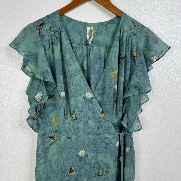 Feather Bone by Anthropologie Butterfly Semi Sheer Wrap Dress Size Small‎ - Image 5