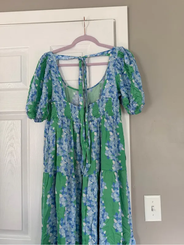 Emily McCarthy Blue Green Floral Flowy Maxi Dress Modest - Image 6