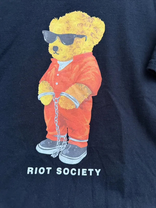 riot society Black Tee with Orange Bear Graphic - Image 2